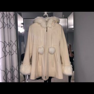 Ivory Wool Jacket with Faux Fur Trim